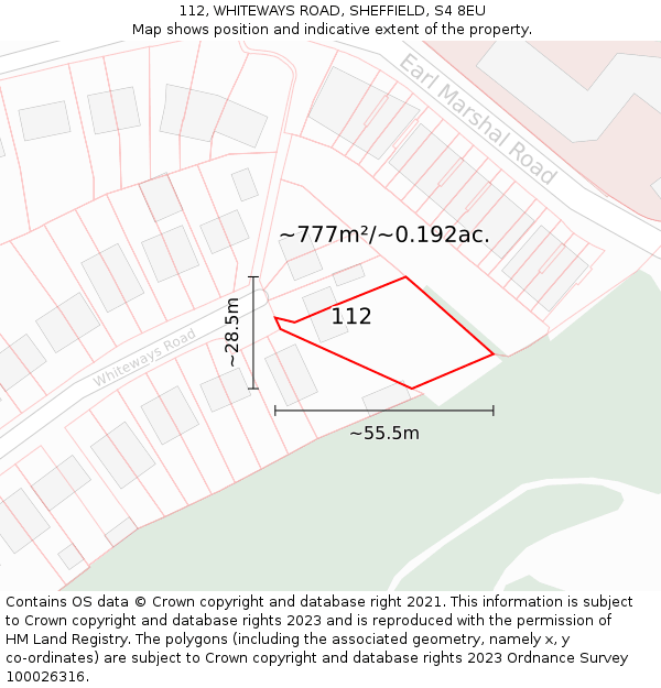 112, WHITEWAYS ROAD, SHEFFIELD, S4 8EU: Plot and title map
