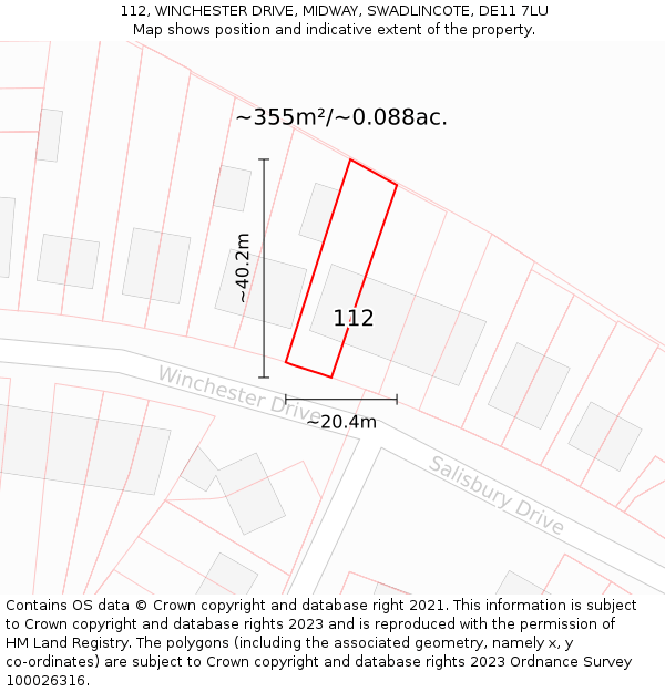 112, WINCHESTER DRIVE, MIDWAY, SWADLINCOTE, DE11 7LU: Plot and title map