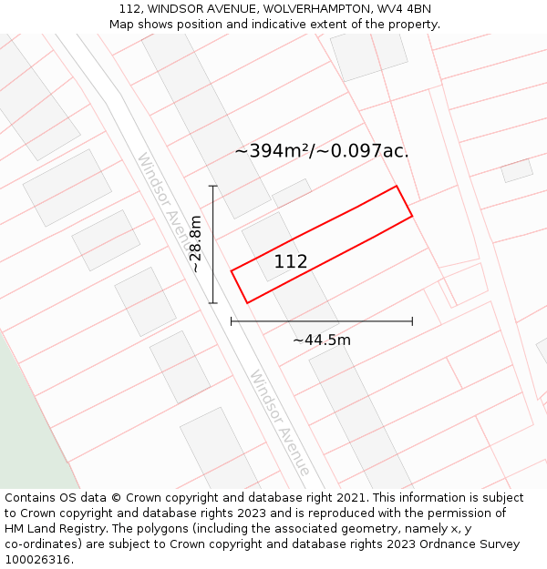 112, WINDSOR AVENUE, WOLVERHAMPTON, WV4 4BN: Plot and title map