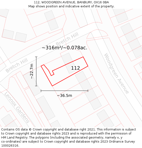 112, WOODGREEN AVENUE, BANBURY, OX16 0BA: Plot and title map