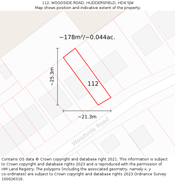 112, WOODSIDE ROAD, HUDDERSFIELD, HD4 5JW: Plot and title map