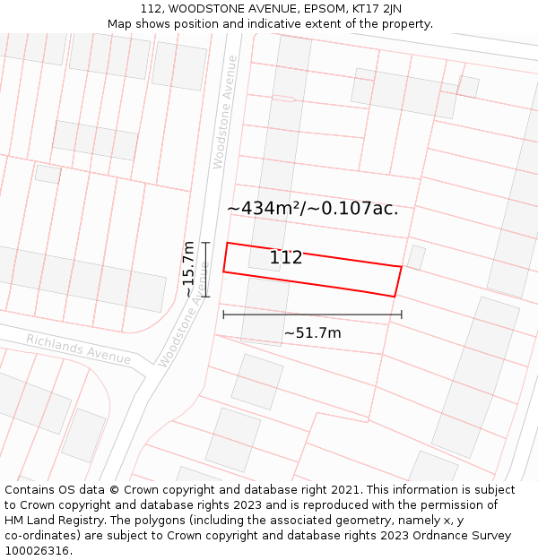 112, WOODSTONE AVENUE, EPSOM, KT17 2JN: Plot and title map