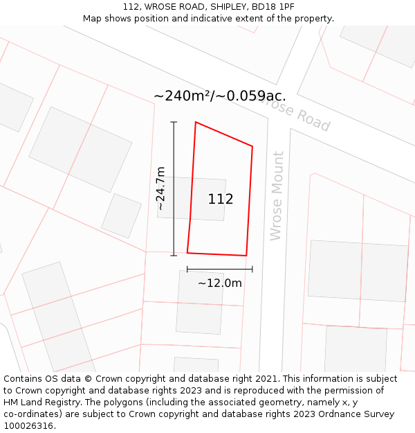 112, WROSE ROAD, SHIPLEY, BD18 1PF: Plot and title map