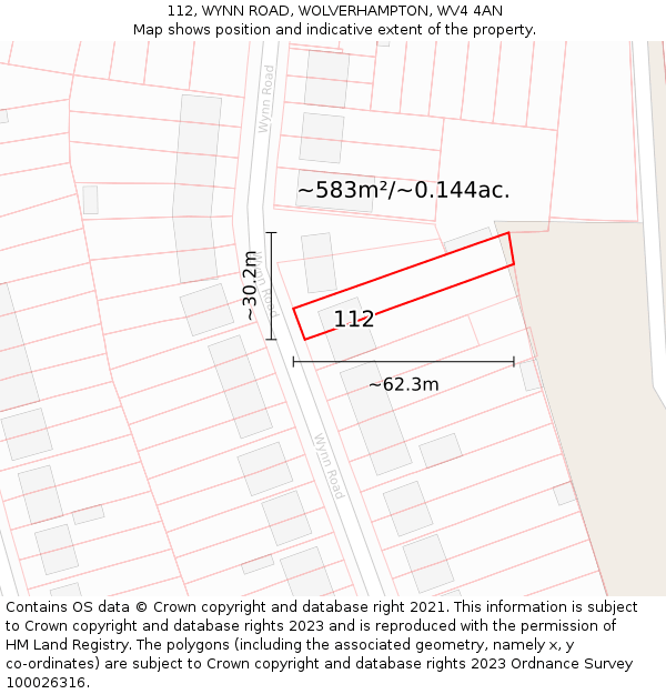 112, WYNN ROAD, WOLVERHAMPTON, WV4 4AN: Plot and title map