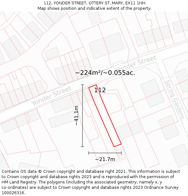 112, YONDER STREET, OTTERY ST. MARY, EX11 1HH: Plot and title map