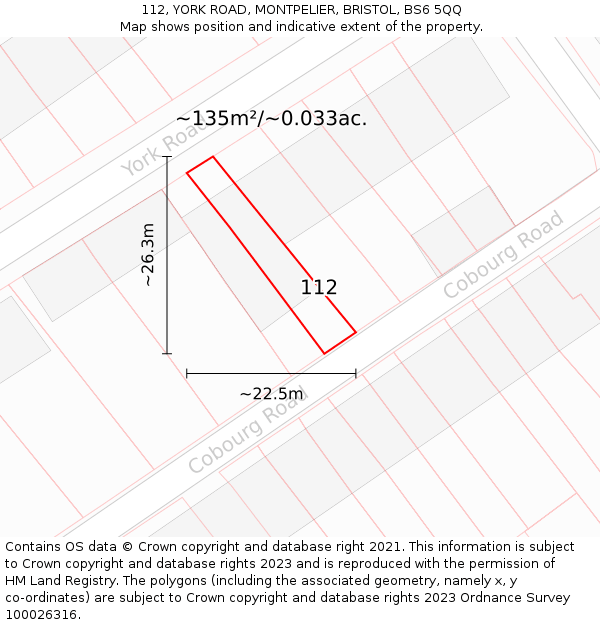 112, YORK ROAD, MONTPELIER, BRISTOL, BS6 5QQ: Plot and title map
