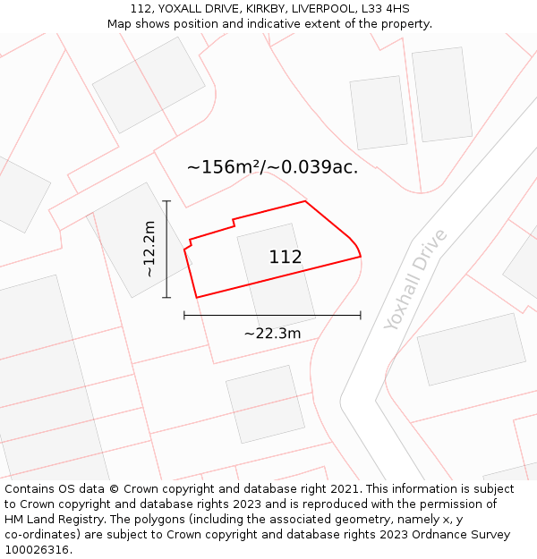 112, YOXALL DRIVE, KIRKBY, LIVERPOOL, L33 4HS: Plot and title map
