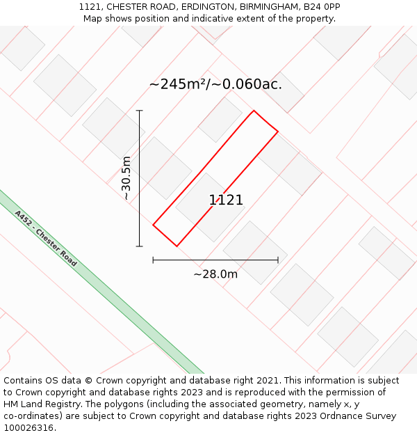 1121, CHESTER ROAD, ERDINGTON, BIRMINGHAM, B24 0PP: Plot and title map