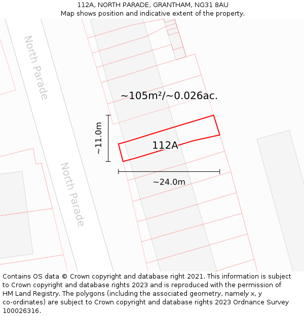 112A, NORTH PARADE, GRANTHAM, NG31 8AU: Plot and title map