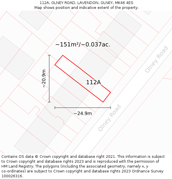112A, OLNEY ROAD, LAVENDON, OLNEY, MK46 4ES: Plot and title map