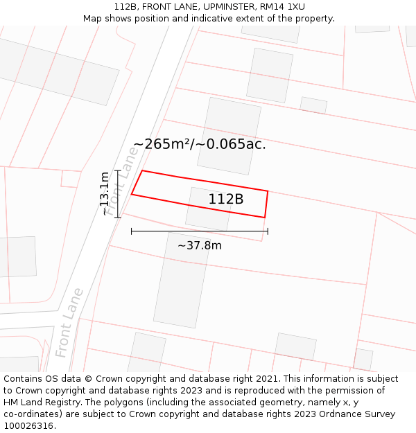 112B, FRONT LANE, UPMINSTER, RM14 1XU: Plot and title map