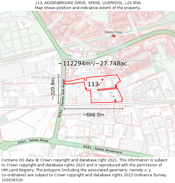113, ADDENBROOKE DRIVE, SPEKE, LIVERPOOL, L24 9NA: Plot and title map