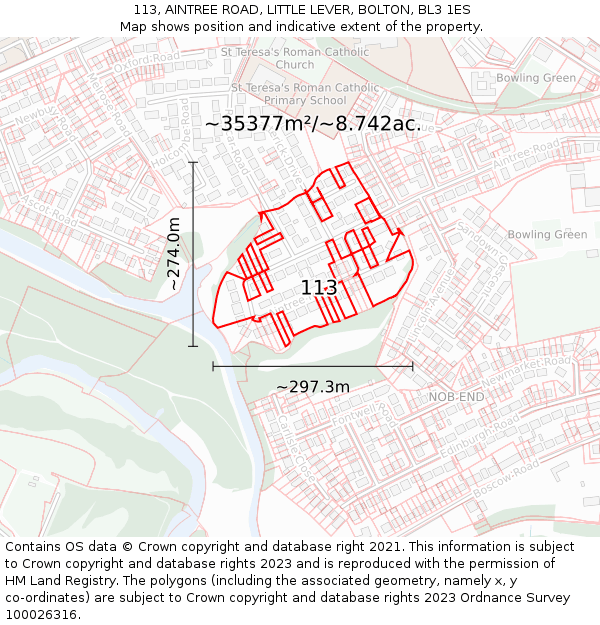 113, AINTREE ROAD, LITTLE LEVER, BOLTON, BL3 1ES: Plot and title map