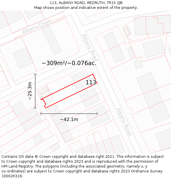 113, ALBANY ROAD, REDRUTH, TR15 2JB: Plot and title map
