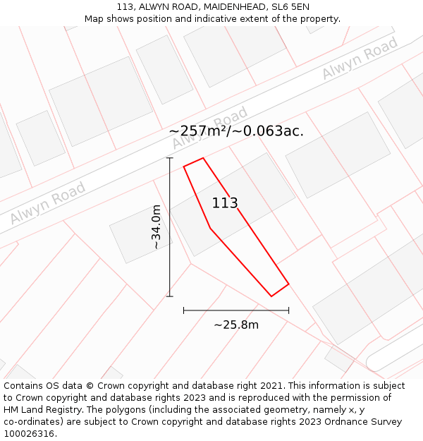 113, ALWYN ROAD, MAIDENHEAD, SL6 5EN: Plot and title map