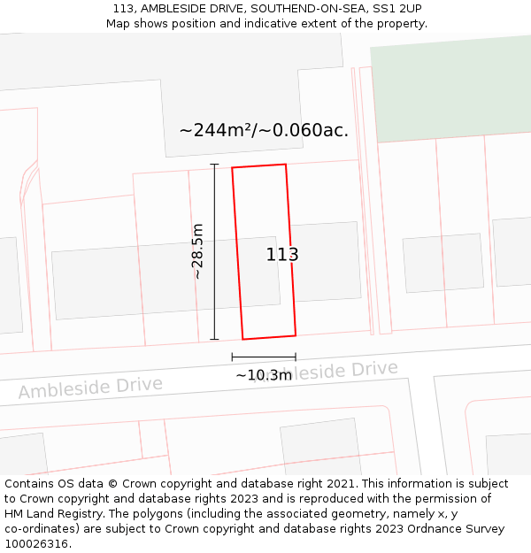 113, AMBLESIDE DRIVE, SOUTHEND-ON-SEA, SS1 2UP: Plot and title map