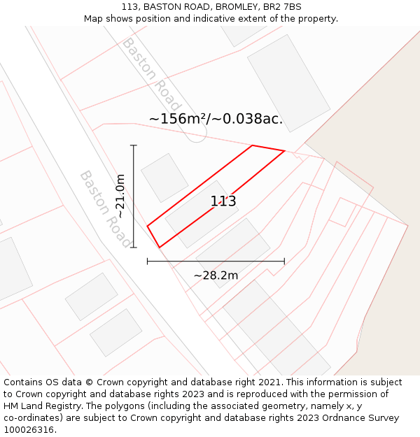 113, BASTON ROAD, BROMLEY, BR2 7BS: Plot and title map