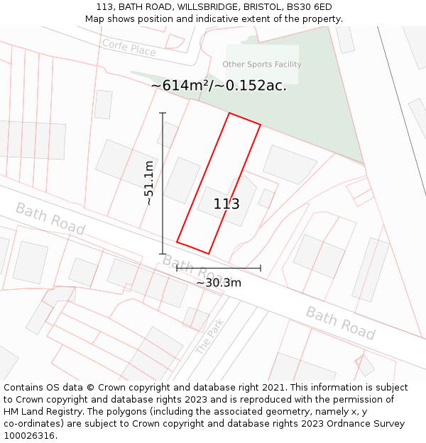 113, BATH ROAD, WILLSBRIDGE, BRISTOL, BS30 6ED: Plot and title map