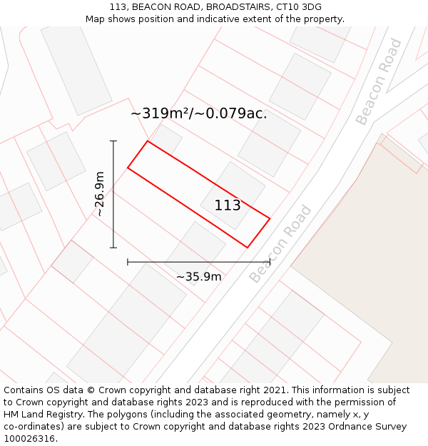 113, BEACON ROAD, BROADSTAIRS, CT10 3DG: Plot and title map