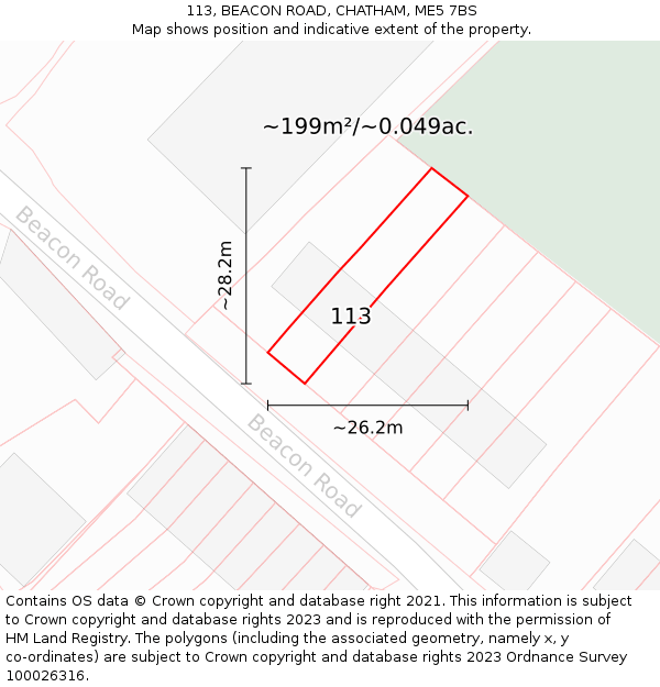 113, BEACON ROAD, CHATHAM, ME5 7BS: Plot and title map