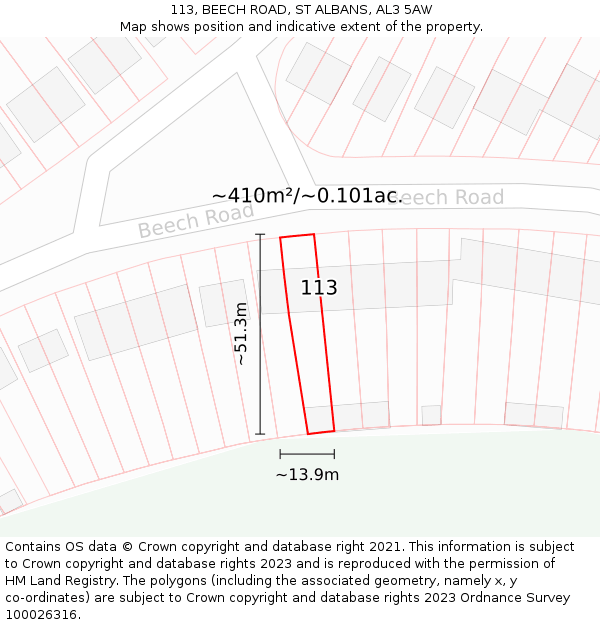 113, BEECH ROAD, ST ALBANS, AL3 5AW: Plot and title map