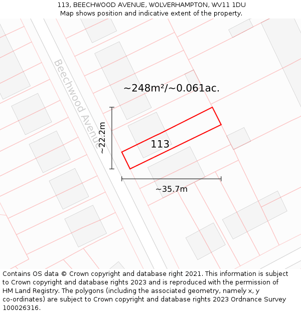 113, BEECHWOOD AVENUE, WOLVERHAMPTON, WV11 1DU: Plot and title map