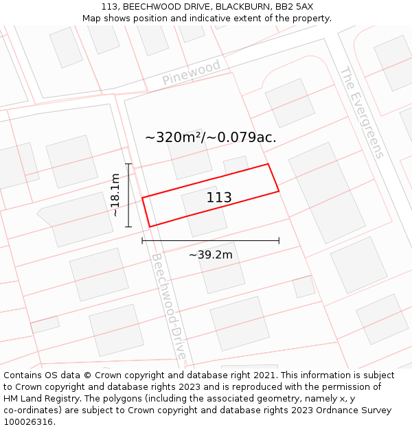113, BEECHWOOD DRIVE, BLACKBURN, BB2 5AX: Plot and title map