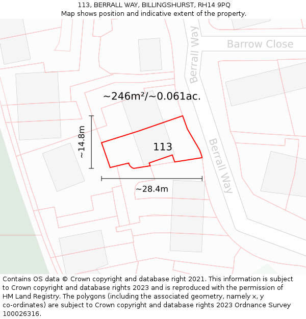 113, BERRALL WAY, BILLINGSHURST, RH14 9PQ: Plot and title map