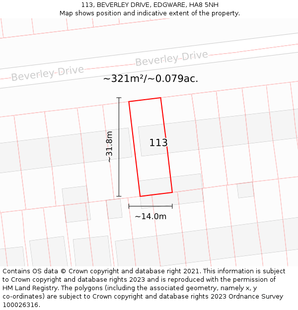 113, BEVERLEY DRIVE, EDGWARE, HA8 5NH: Plot and title map