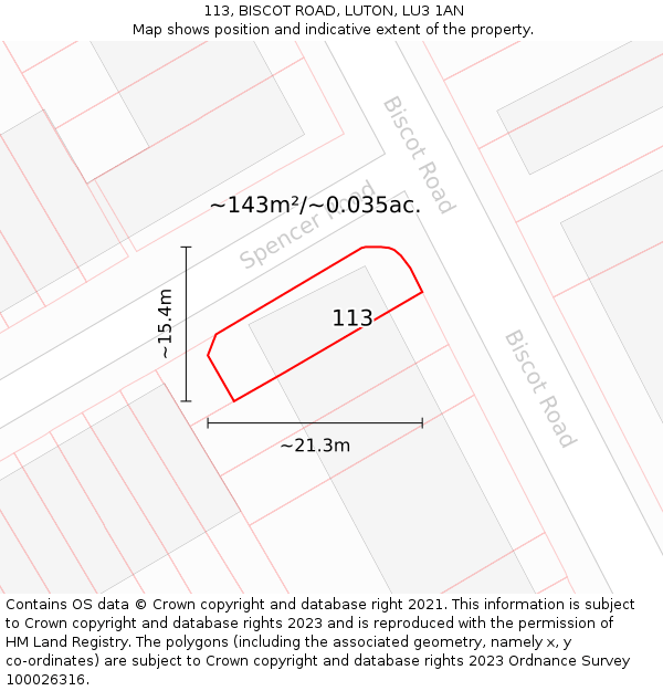 113, BISCOT ROAD, LUTON, LU3 1AN: Plot and title map