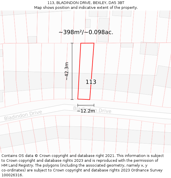 113, BLADINDON DRIVE, BEXLEY, DA5 3BT: Plot and title map
