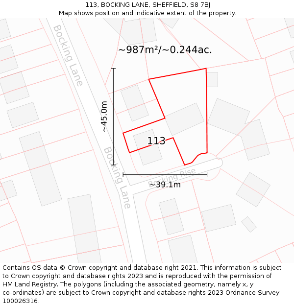 113, BOCKING LANE, SHEFFIELD, S8 7BJ: Plot and title map