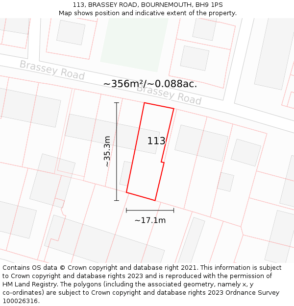 113, BRASSEY ROAD, BOURNEMOUTH, BH9 1PS: Plot and title map