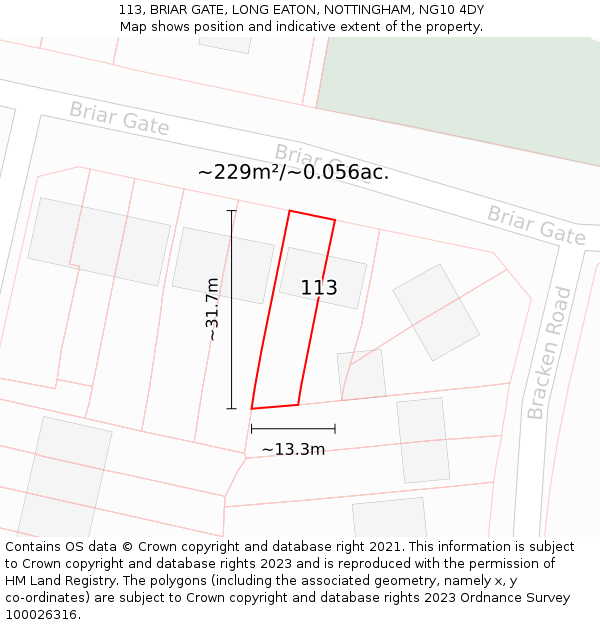 113, BRIAR GATE, LONG EATON, NOTTINGHAM, NG10 4DY: Plot and title map