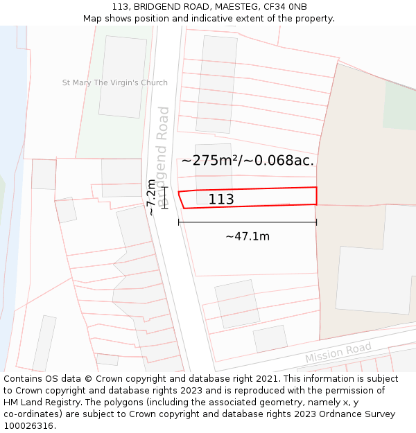 113, BRIDGEND ROAD, MAESTEG, CF34 0NB: Plot and title map