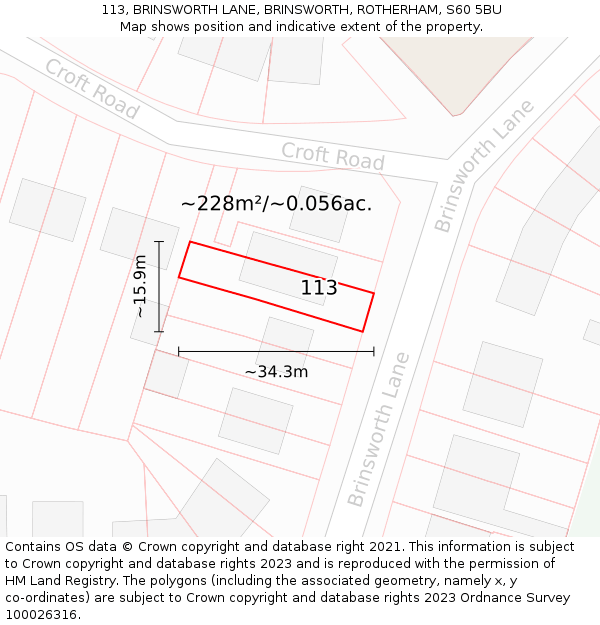 113, BRINSWORTH LANE, BRINSWORTH, ROTHERHAM, S60 5BU: Plot and title map