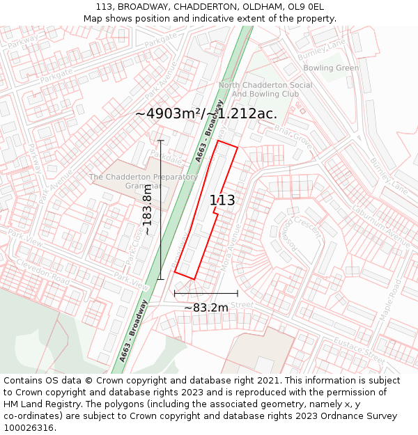 113, BROADWAY, CHADDERTON, OLDHAM, OL9 0EL: Plot and title map