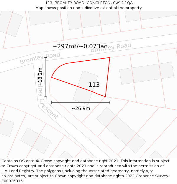 113, BROMLEY ROAD, CONGLETON, CW12 1QA: Plot and title map