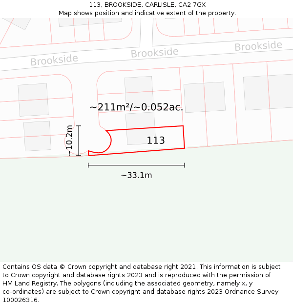 113, BROOKSIDE, CARLISLE, CA2 7GX: Plot and title map
