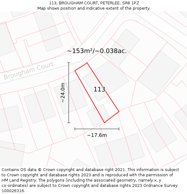 113, BROUGHAM COURT, PETERLEE, SR8 1PZ: Plot and title map