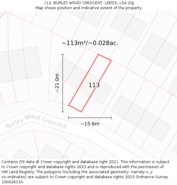 113, BURLEY WOOD CRESCENT, LEEDS, LS4 2QJ: Plot and title map
