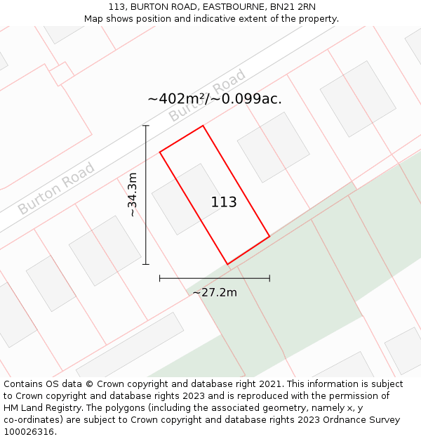 113, BURTON ROAD, EASTBOURNE, BN21 2RN: Plot and title map