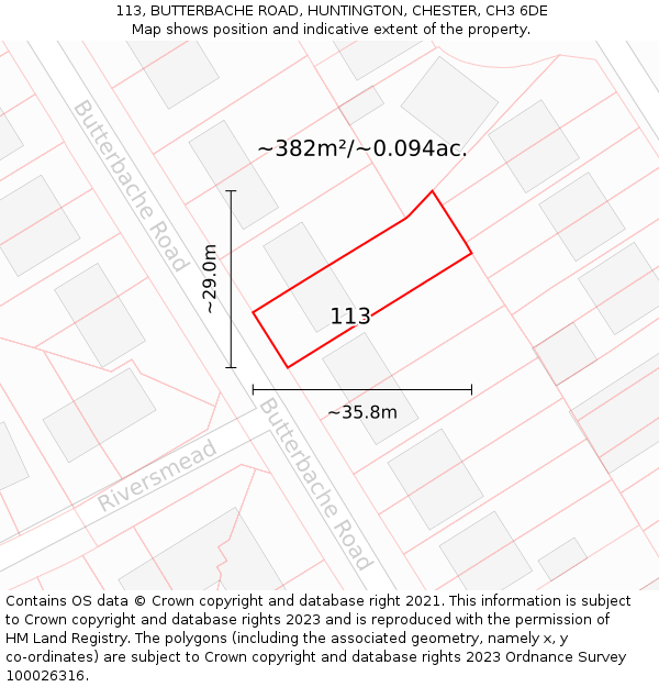 113, BUTTERBACHE ROAD, HUNTINGTON, CHESTER, CH3 6DE: Plot and title map