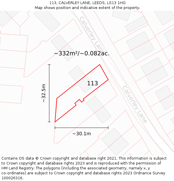113, CALVERLEY LANE, LEEDS, LS13 1HG: Plot and title map