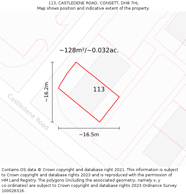 113, CASTLEDENE ROAD, CONSETT, DH8 7HL: Plot and title map