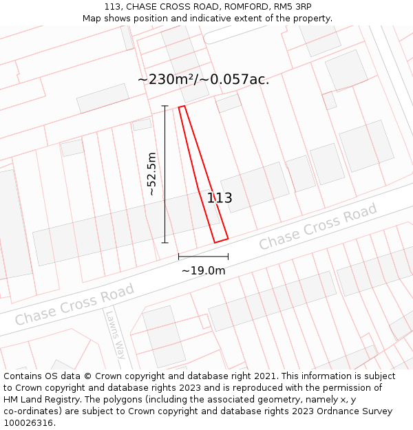 113, CHASE CROSS ROAD, ROMFORD, RM5 3RP: Plot and title map