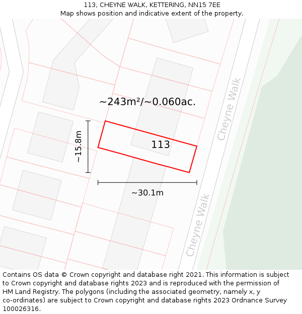 113, CHEYNE WALK, KETTERING, NN15 7EE: Plot and title map