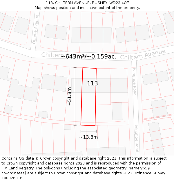 113, CHILTERN AVENUE, BUSHEY, WD23 4QE: Plot and title map