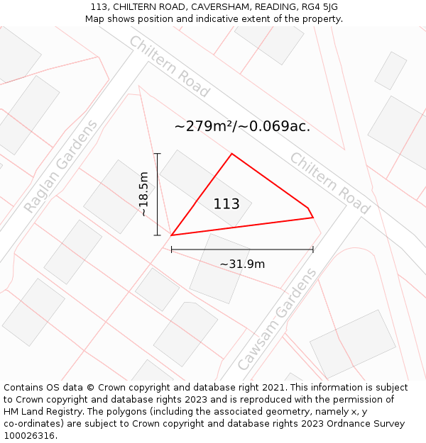 113, CHILTERN ROAD, CAVERSHAM, READING, RG4 5JG: Plot and title map