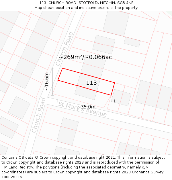 113, CHURCH ROAD, STOTFOLD, HITCHIN, SG5 4NE: Plot and title map